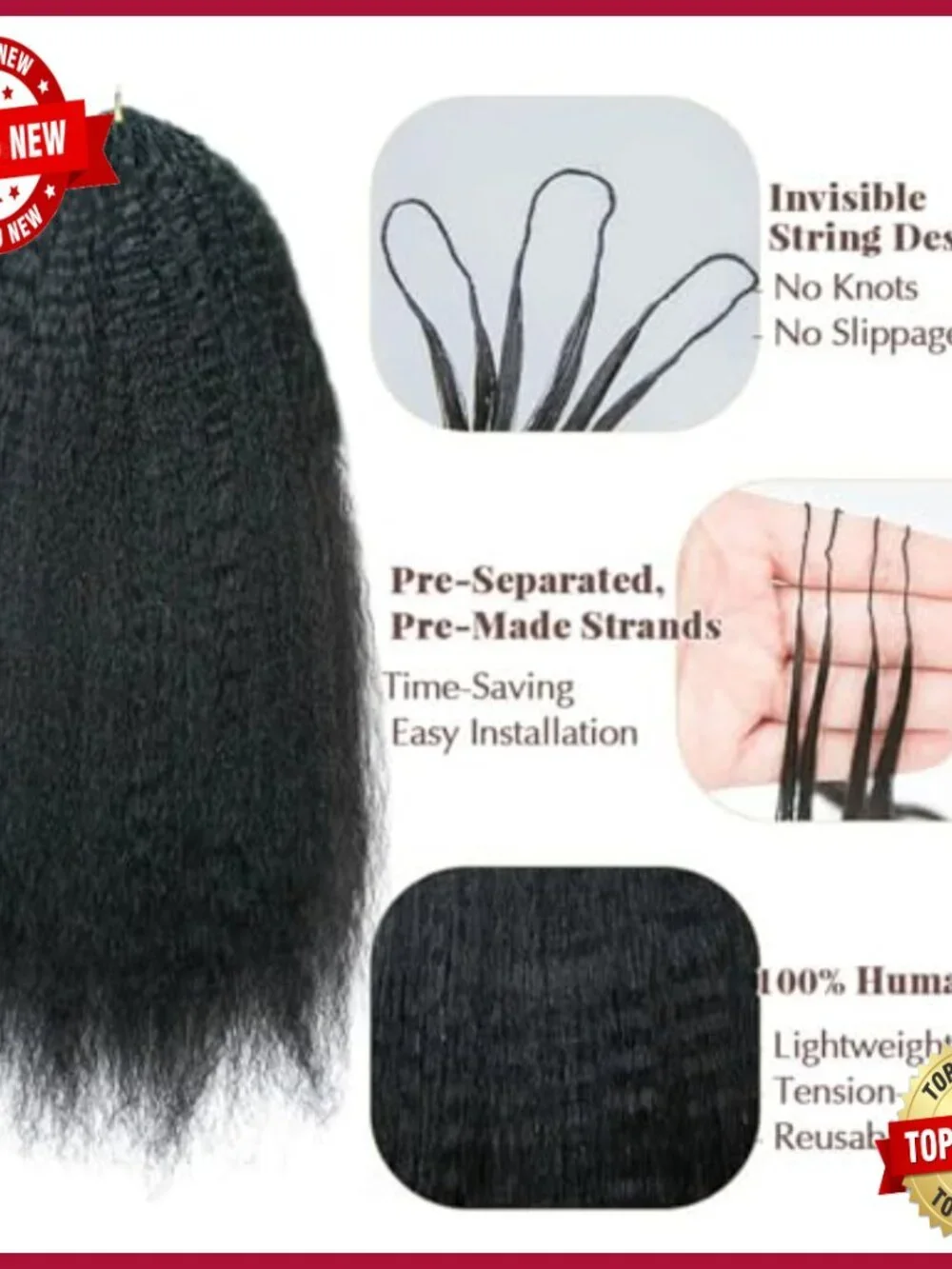 18 Inch Kinky Straight Human Hair Crochet Extensions Knotless Pre-Separated
